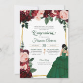 Smaragdgroen & bordeauxroze bloemig Quinceanera Kaart (Voorkant)