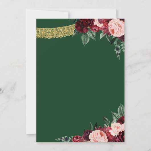 Smaragdgroen & bordeauxroze bloemig Quinceanera Kaart (Achterkant)