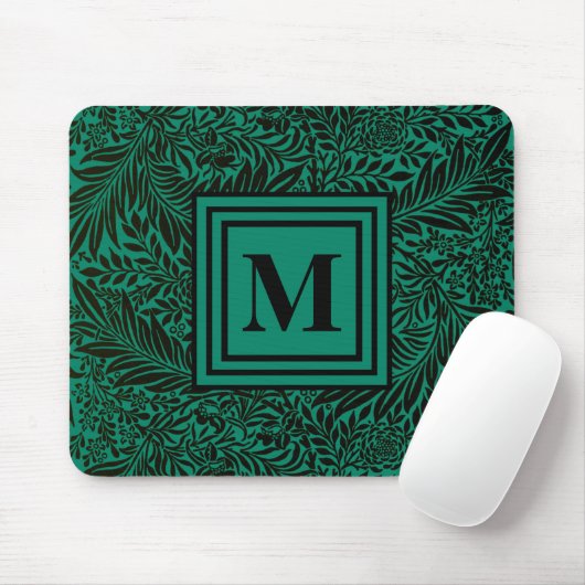 Smaragdgroen botanisch gebladerte monogram muismat (Met muis)