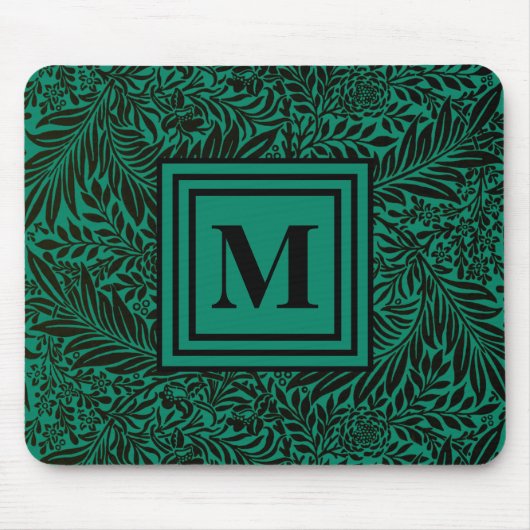 Smaragdgroen botanisch gebladerte monogram muismat (Voorkant)