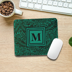 Smaragdgroen botanisch gebladerte monogram muismat