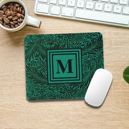 Smaragdgroen botanisch gebladerte monogram muismat