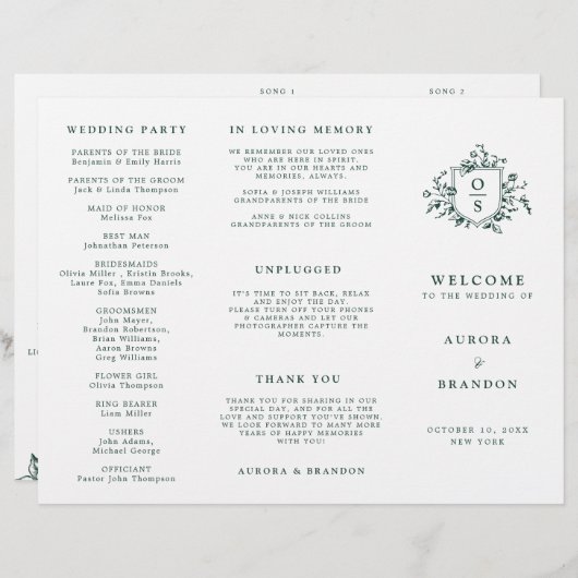 Smaragdgroen Botanisch Huwelijksprogramma (Voorkant / Achterkant)