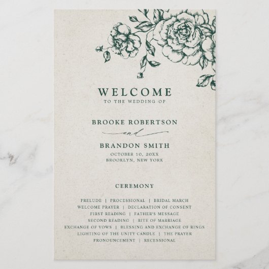 Smaragdgroen  Botanisch Huwelijksprogramma (Voorkant)