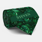Smaragdgroen Botanisch Monogram Stropdas (Opgerold)