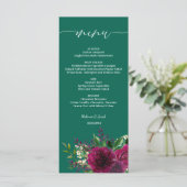 Smaragdgroen Bourgondië Floral bruiloft Menu (Staand voorkant)