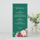 Smaragdgroen Bourgondië Floral bruiloft Menu (Staand voorkant)