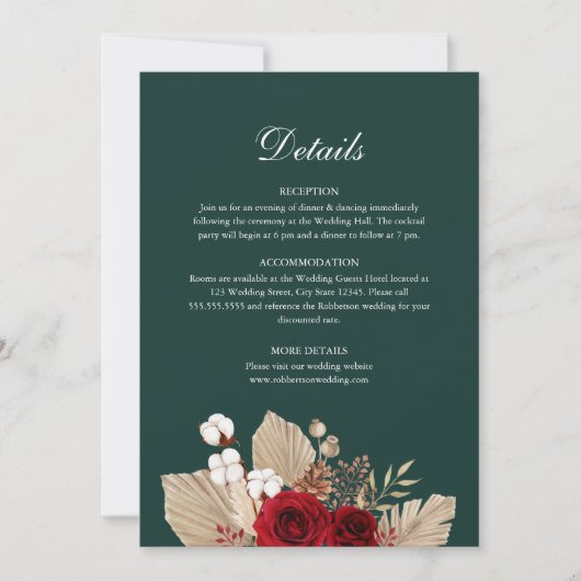 Smaragdgroen Bourgondië Rozen bruiloft Details Kaa Kaart (Voorkant)