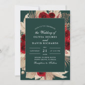 Smaragdgroen Bourgondië Rozen bruiloft uitnodiging (Voorkant)