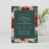 Smaragdgroen Bourgondië Rozen bruiloft uitnodiging (Staand voorkant)