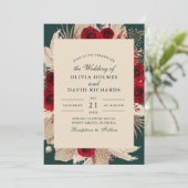 Smaragdgroen Bourgondië Rozen bruiloft uitnodiging (Staand voorkant)