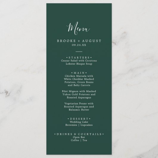 Smaragdgroen Coördinaat Bruiloft Diner Menu (Voorkant)