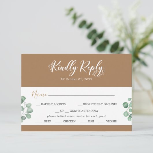 Smaragdgroen Coördinaat Menu Keuze RSVP-kaart (Staand voorkant)