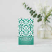 Smaragdgroen Damast Visitekaartje (Staand voorkant)