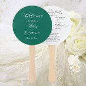 Smaragdgroen eenvoudig huwelijksceremonieprogramma handwaaier