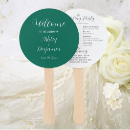 Smaragdgroen eenvoudig huwelijksceremonieprogramma handwaaier