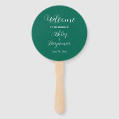 Smaragdgroen eenvoudig huwelijksceremonieprogramma handwaaier (Voorkant)