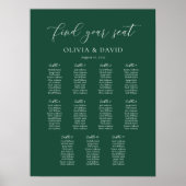 Smaragdgroen Elegant 11 tafel Zitkaart Poster (Voorkant)
