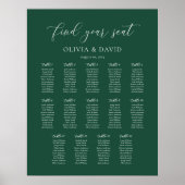 Smaragdgroen Elegant 14 tafel Zitkaart Poster (Voorkant)