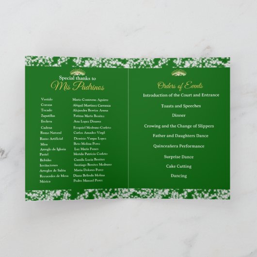 Smaragdgroen Elegant Boho Quinceañera Spaans Programma (Binnen)