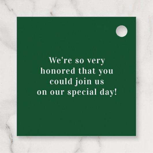 Smaragdgroen Elegant Minimalistische Bruiloft Dank Bedankjes Labels (Achterkant)