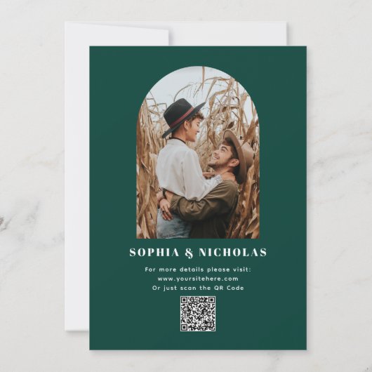 Smaragdgroen Elegant minimalistische bruiloft QR C Kaart (Achterkant)