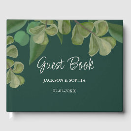 Smaragdgroen Elegant rustiek groen blad weelderig Gastenboek