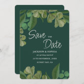 Smaragdgroen Elegant rustiek groen blad weelderig Save The Date (Voorkant / Achterkant)