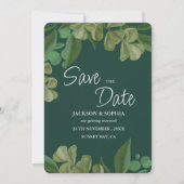 Smaragdgroen Elegant rustiek groen blad weelderig Save The Date (Voorkant)