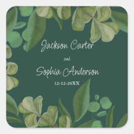 Smaragdgroen Elegant rustiek groen blad weelderig Vierkante Sticker