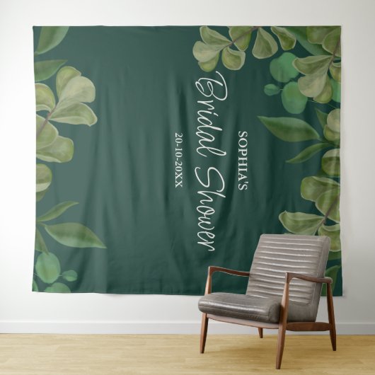 Smaragdgroen Elegant rustiek groen blad weelderig Wandkleed (In Situ (horizontaal))