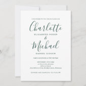 Smaragdgroen Elegant Script QR Code Bruiloft Kaart (Voorkant)
