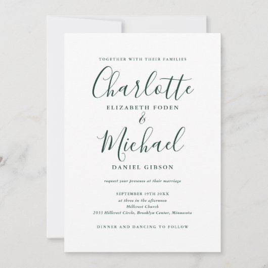 Smaragdgroen Elegant Script QR Code Bruiloft Kaart (Voorkant)