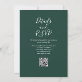 Smaragdgroen Elegant Script QR Code Bruiloft Kaart (Achterkant)