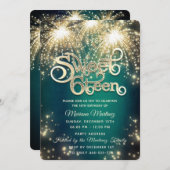 Smaragdgroen elegant vuurwerk gouden schittering kaart (Voorkant / Achterkant)