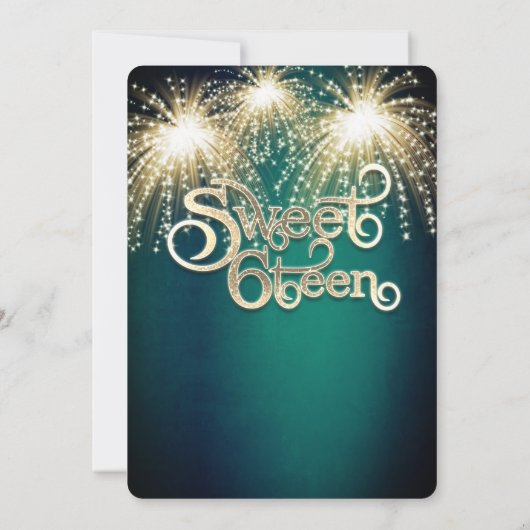 Smaragdgroen elegant vuurwerk gouden schittering kaart (Achterkant)