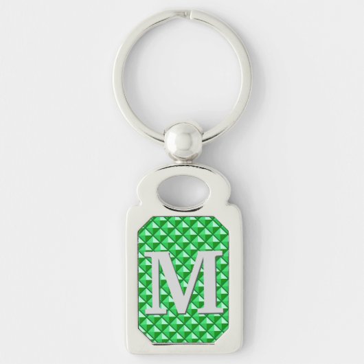 Smaragdgroen emaille studded grid met monogram sleutelhanger (Voorkant)
