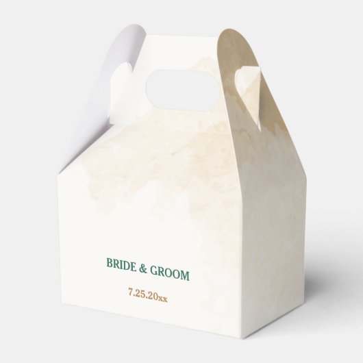 Smaragdgroen en beige gouden bloemen bruiloft bedankdoosjes (Achterkant)