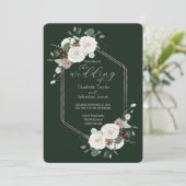 Smaragdgroen en crème bloemen bruiloft kaart (Staand voorkant)