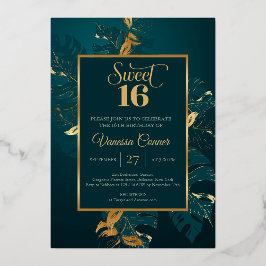 Smaragdgroen en echt goud folie sweet sixteen foi uitnodiging