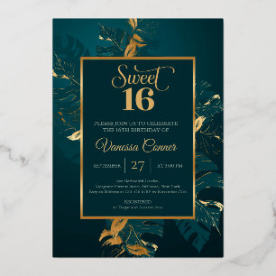 Smaragdgroen en echt goud folie sweet sixteen foi uitnodiging