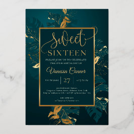 Smaragdgroen en echt goud folie sweet sixteen uitnodiging