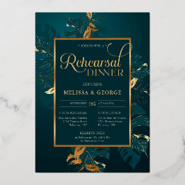 Smaragdgroen en echt gouden folie, repetitief dine folie uitnodiging