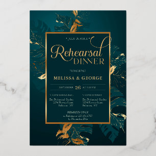Smaragdgroen en echt gouden folie, repetitief dine folie uitnodiging