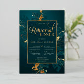 Smaragdgroen en echt gouden folie, repetitief dine folie uitnodiging (Staand Voorkant)