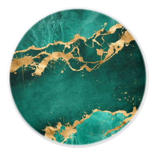 Smaragdgroen en goud abstract keramische knop (Voorkant)