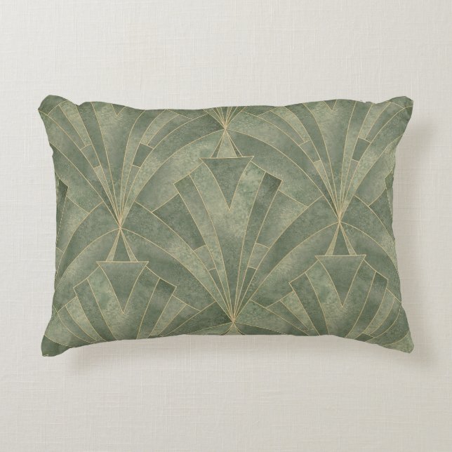 Smaragdgroen en Goud Art Deco Patroon Accent Kussen (Voorkant)