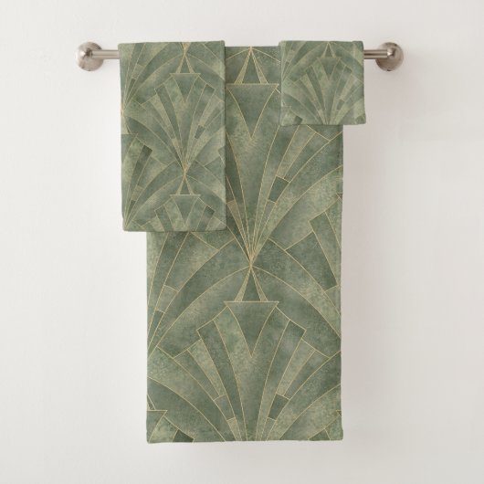 Smaragdgroen en Goud Art Deco Patroon Bad Handdoek (Insitu)