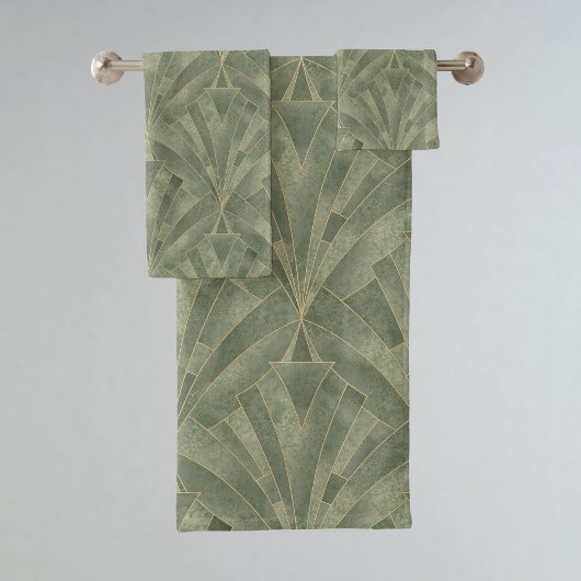 Smaragdgroen en Goud Art Deco Patroon Bad Handdoek