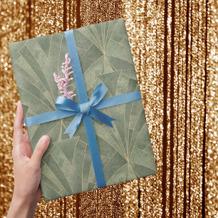 Smaragdgroen en Goud Art Deco Patroon Cadeaupapier